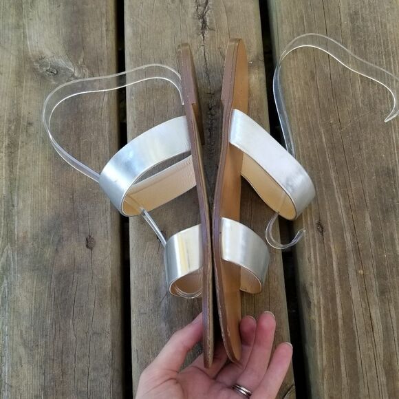J. Crew Malta Mirror Metallic Silver Double Banded Strappy Sandals 10 - Picture 5 of 10